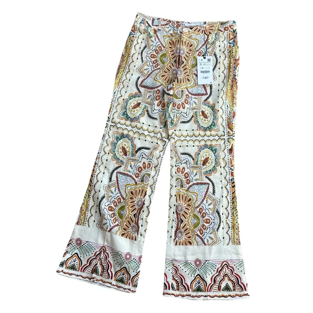 Zara NWT Boho Linen Blend Trousers